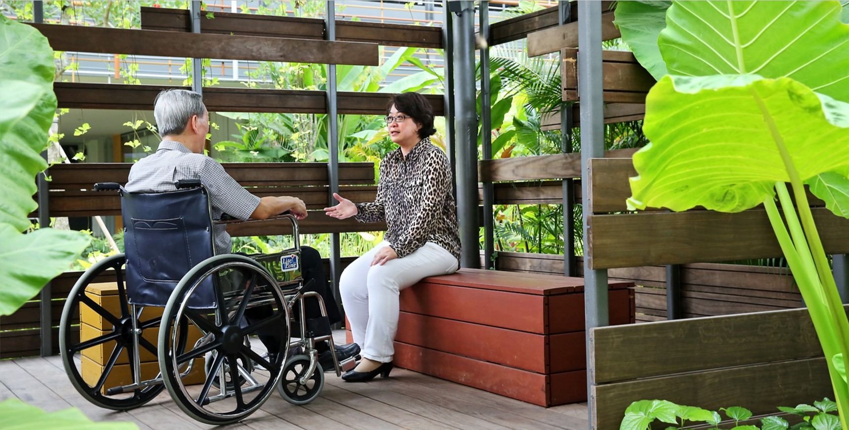 Image of a wheelchair-user chatting